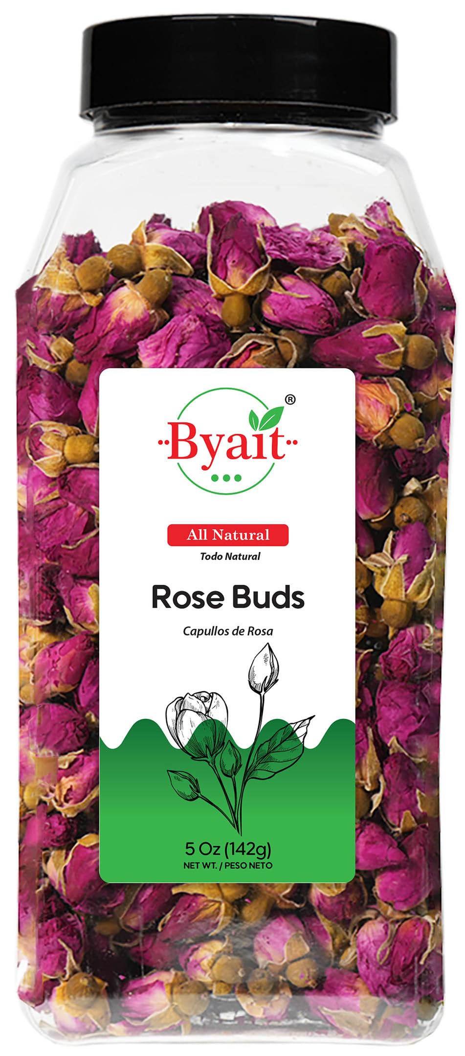 Byait Freeze Dried Rose Buds 5 Oz, Approx. 320 Whole Buds, Natural Edible Culinary Grade, Caffeine-Free Herbal Rose Flower Tea, Great for Beverages