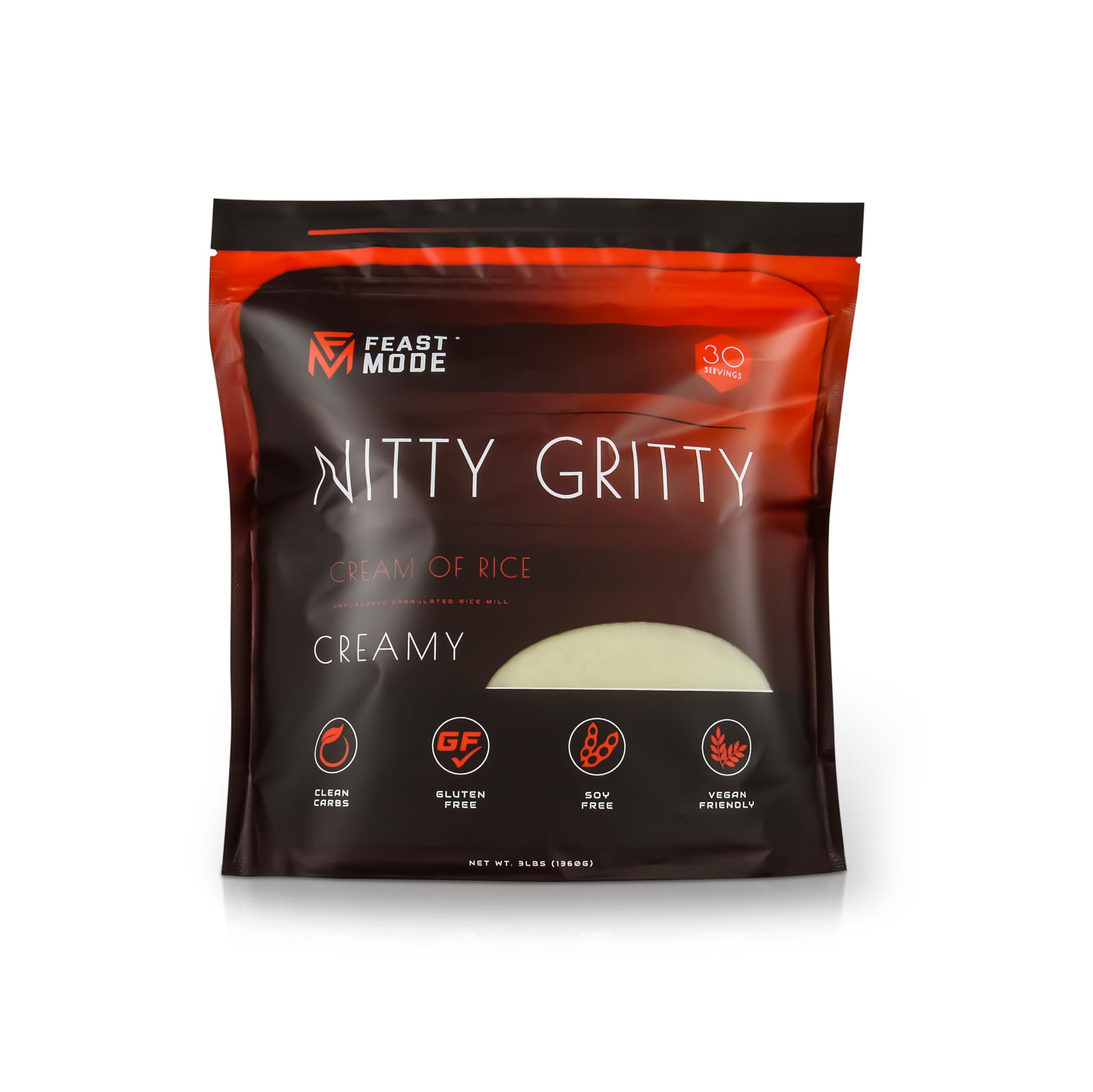 Nitty Gritty Creamed Rice Cereal by Feast Mode Flavors | Creamy Style | 3 Pound Bag | 30 servings count | Unflavored granulated white rice | Clean