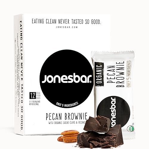 JONESBAR Organic Plant Based Protein Bars | Pecan Brownie | Fruit & Nut Bar, Kosher, Gluten Free, Breakfast Bars, School Snacks, Vegan Snack & Healthy