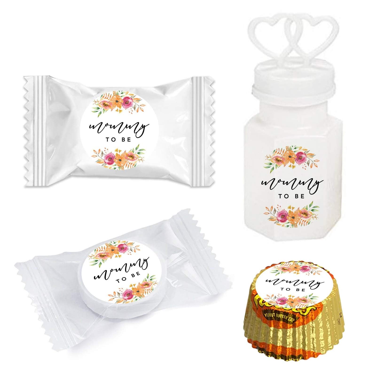 Andaz Press Autumn Fall Watercolor Baby Shower Party Collection, Chocolate Drop Label Stickers Trio, Mommy to Be, Autumn Floral Bouquet and Pumpkin
