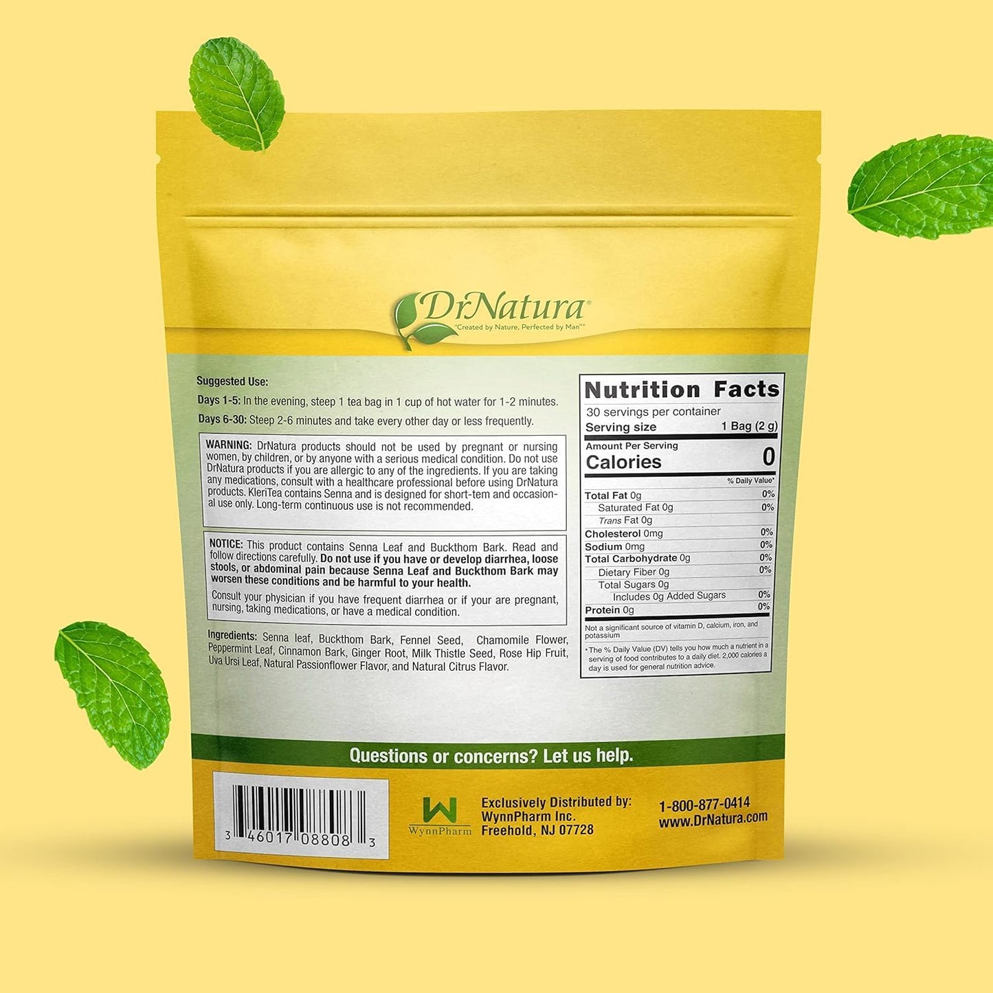 DrNatura KleriTea® Herbal Tea, Caffeine-Free Herbal Tea for Gentle, Effective Bowel Stimulation - All Natural & Vegetarian, 30 Day Supply (Pack of 2)