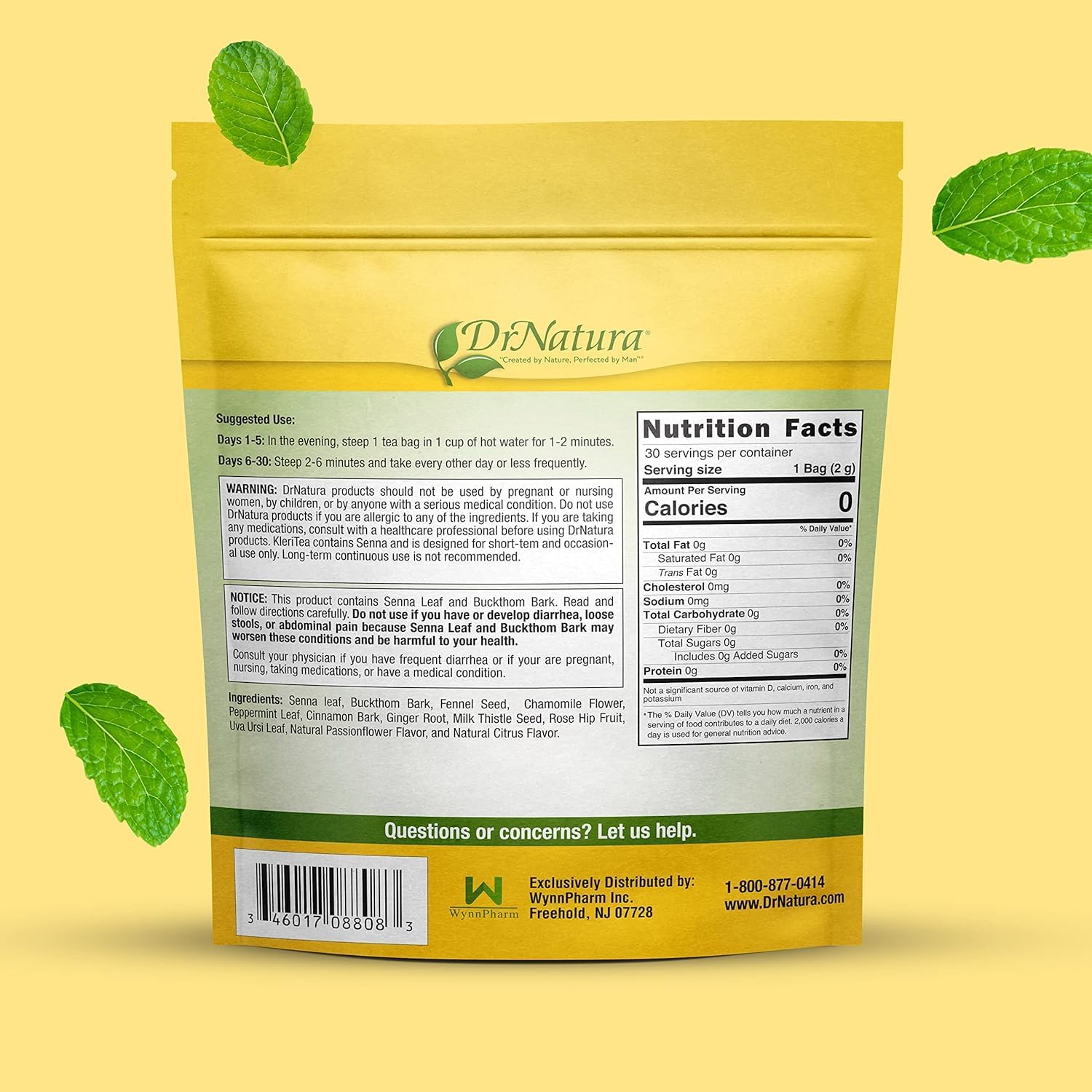 DrNatura KleriTea® Herbal Tea, Caffeine-Free Herbal Tea for Gentle, Effective Bowel Stimulation - All Natural & Vegetarian, 30 Day Supply (Pack of 2)
