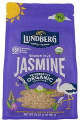 Lundberg Organic Jasmine Brown Rice - Long-Grain, Fluffy & Aromatic, Responsibly Grown in California, 32 Oz