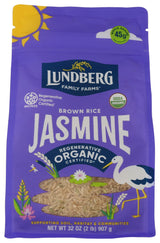 Lundberg Organic Jasmine Brown Rice - Long-Grain, Fluffy & Aromatic, Responsibly Grown in California, 32 Oz