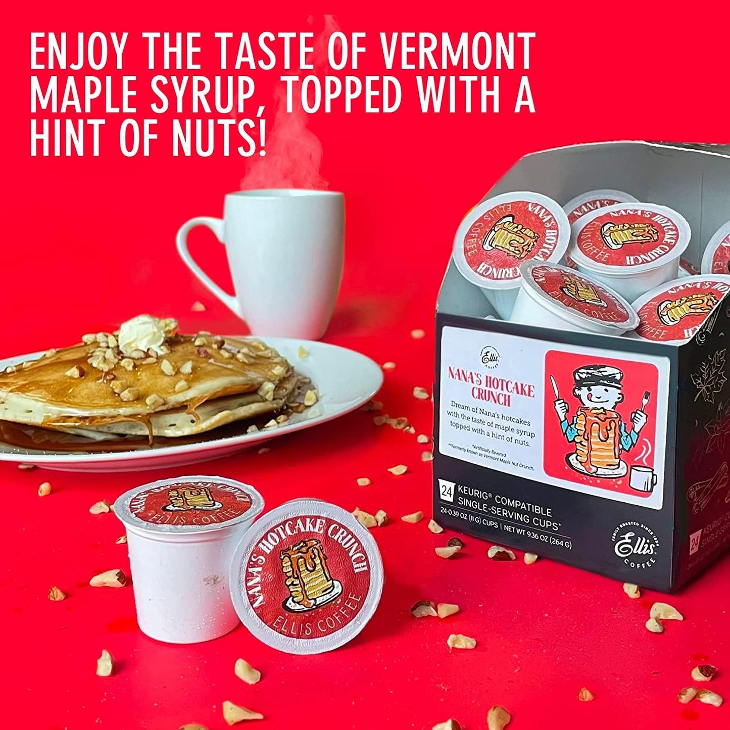 Ellis Coffee - Nana’s Hotcake Crunch - Single Serve Coffee Pods - For Use in Most K-cups and Keurig 2.0 Brewers - 24 Coffee Pods