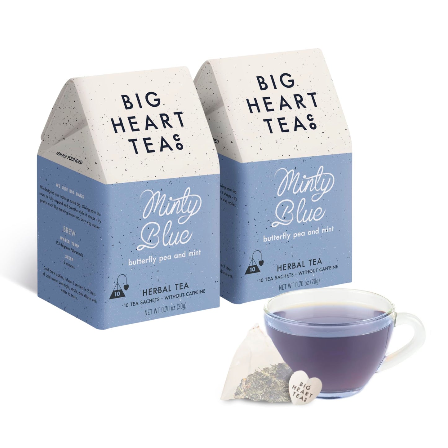 Big Heart Tea Co. Tea Bags - Minty Blue - Small Batch, Certified Organic, Ayurvedic Herbal Decaf Tea in Zero Plastic Sachets - Adaptogenic Tulsi