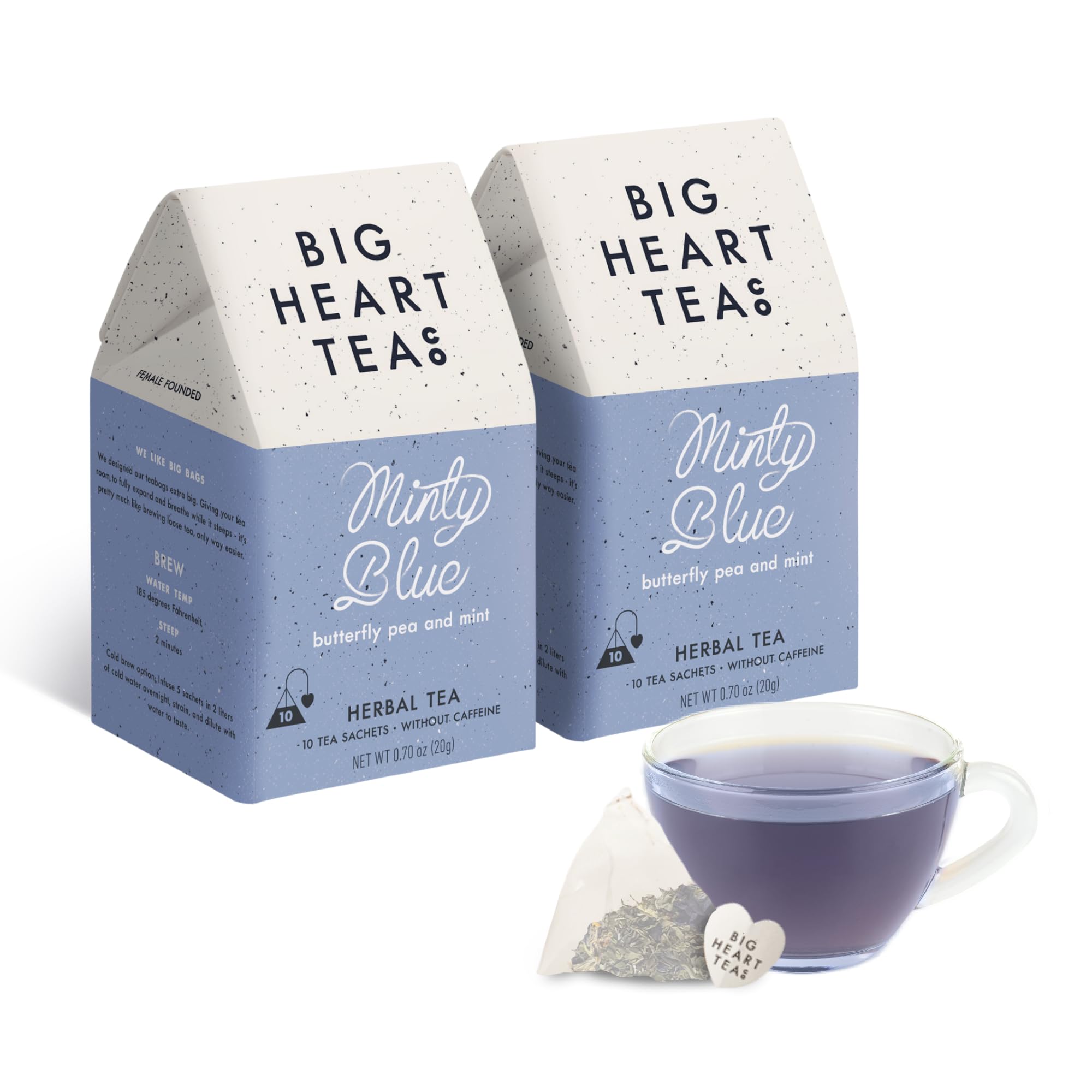Big Heart Tea Co. Tea Bags - Minty Blue - Small Batch, Certified Organic, Ayurvedic Herbal Decaf Tea in Zero Plastic Sachets - Adaptogenic Tulsi