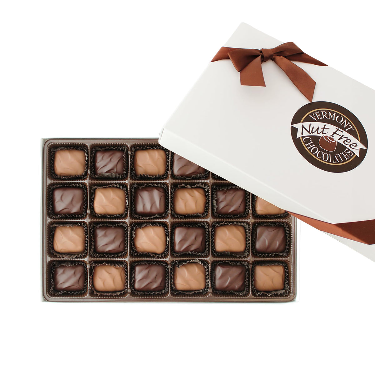 Vermont Nut Free Chocolates Boxed Chocolate Caramels (Assorted Chocolate) 24-Piece, Nut-Free, Egg-Free, Kosher