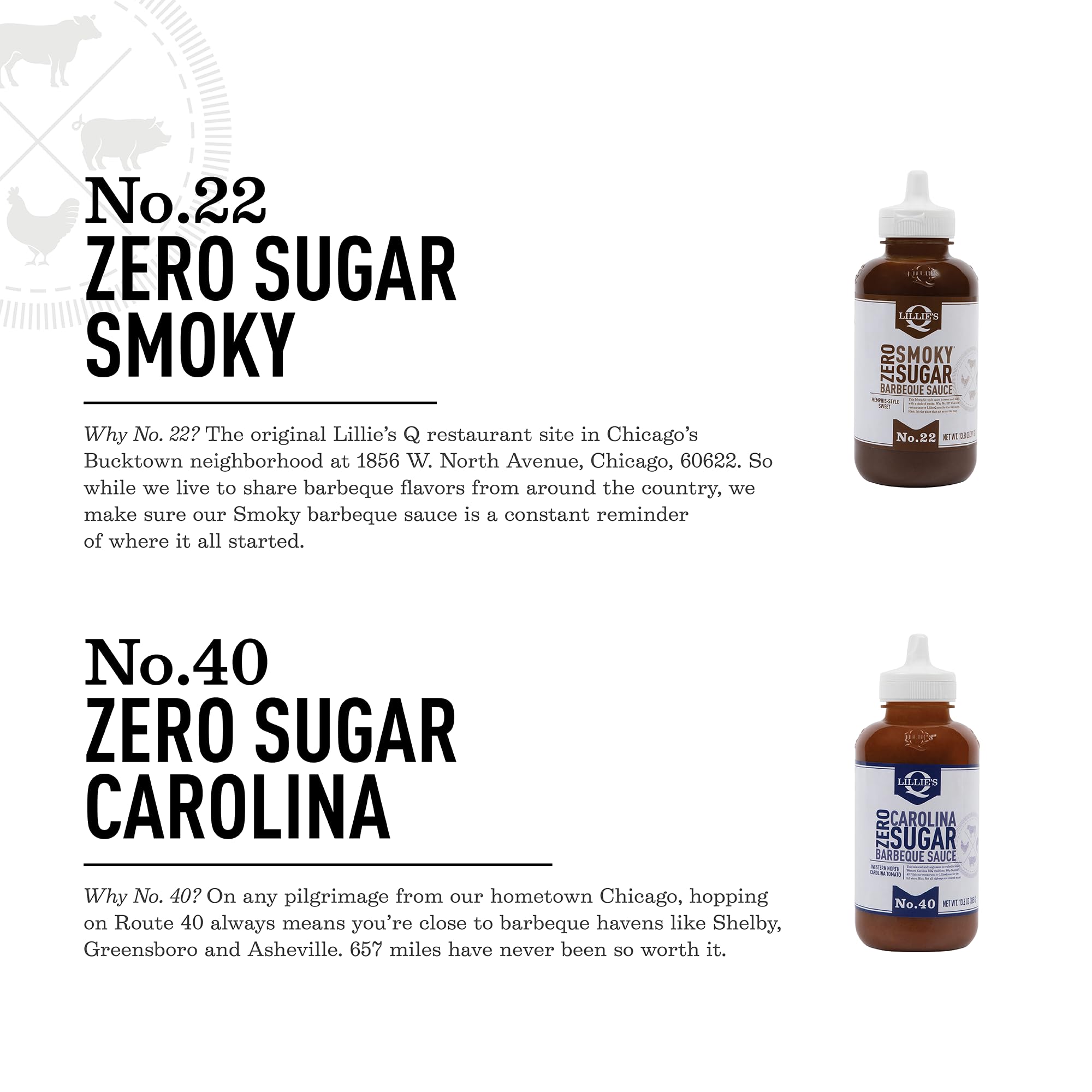 Lillie's Q - Zero Sugar Smoky BBQ (13.8oz) & Zero Sugar Carolina BBQ (13.6oz) Sauce Combo, Low Calorie (2-pack)