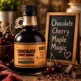 WOOD'S Chocolate Cherry Cordial Infused Maple Syrup - Decadent Vermont Maple Syrup with Dark Cocoa & Succulent Cherries | Small-Batch, All-Natural