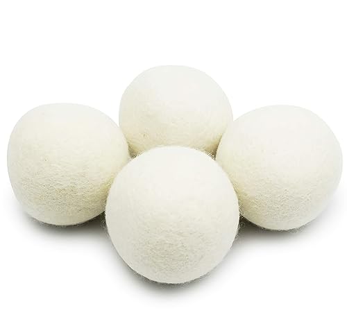 EcoJeannie (WB0004-4 Pack) Wool Dryer Balls - New and Improved XL Eco-Friendly Natural Unscented Fabric Softener Static Guard - 100% Natural New