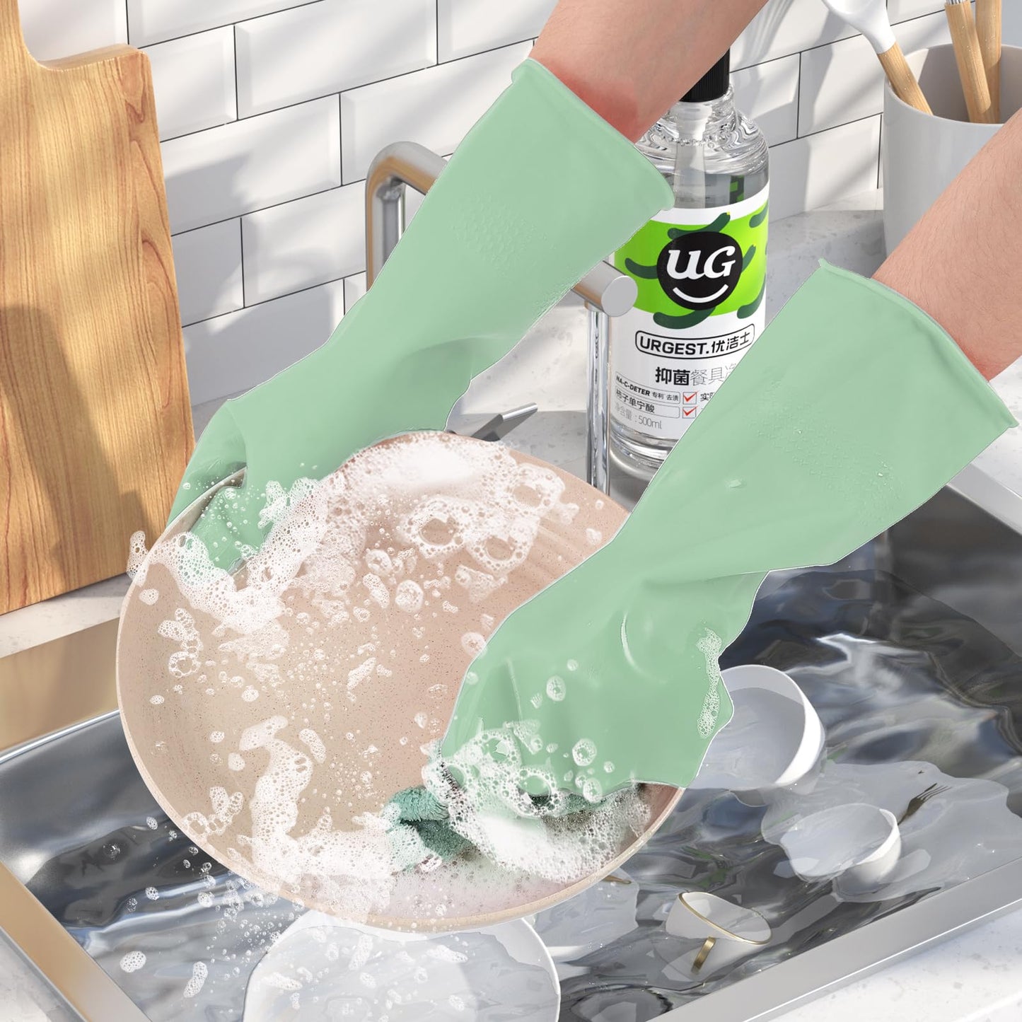BSRBZJ Rubber Kitchen Dishwashing Gloves - 3 Pairs Reusable Household Cleaning Gloves, Flexible and Durable & Non-slip Cleaning Gloves, Great