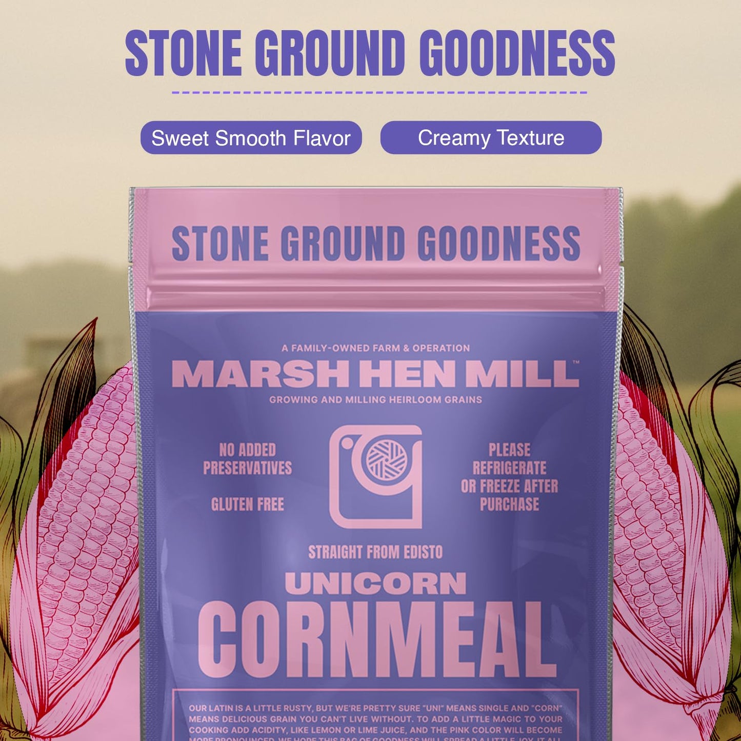 Marsh Hen Mill Unicorn Heirloom Stone Ground Cornmeal | Creamy Texture for Exceptional Cornbread Corn Cakes & Pie Crust | Gluten Free Flour