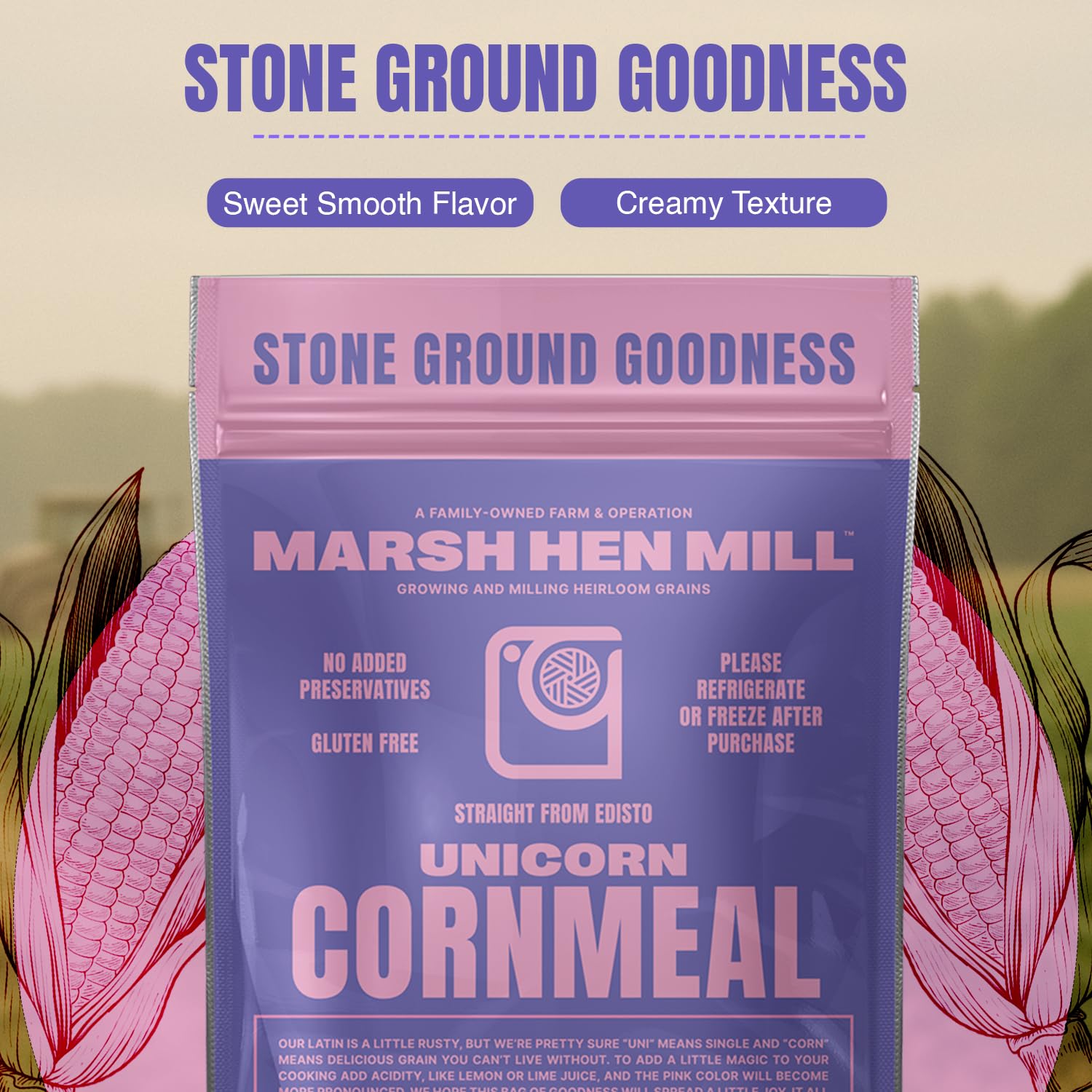 Marsh Hen Mill Unicorn Heirloom Stone Ground Cornmeal | Creamy Texture for Exceptional Cornbread Corn Cakes & Pie Crust | Gluten Free Flour