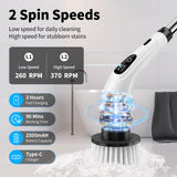 GOXAWEE Electric Spin Scrubber, Cordless Cleaning Brush with 8 Replaceable Brush Heads, Power Shower Scrubber with Long Handle for Bathroom, Tub