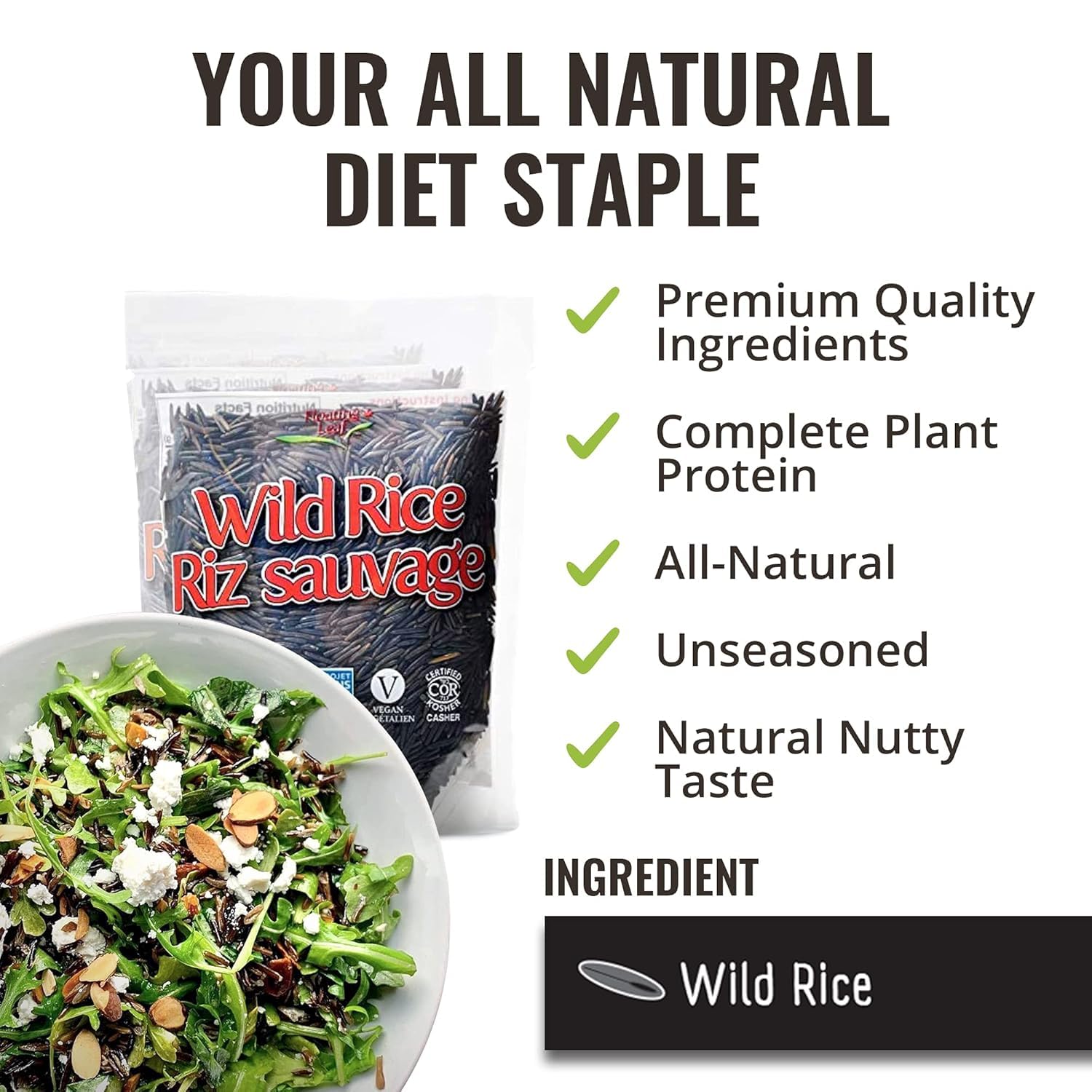 Floating Leaf Pure Long Grain Wild Rice - Non-GMO & Gluten free | Organic Wild Rice Riz Sauvage (Pack of 1) 8 oz | All Natural Vegan Healthy Food for The Whole Family