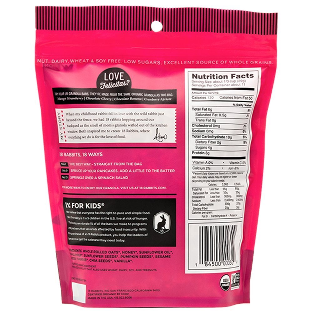 18 Rabbits Organic Felicitas Granola, Cherry, Chia & Vanilla, 11 Ounce bag