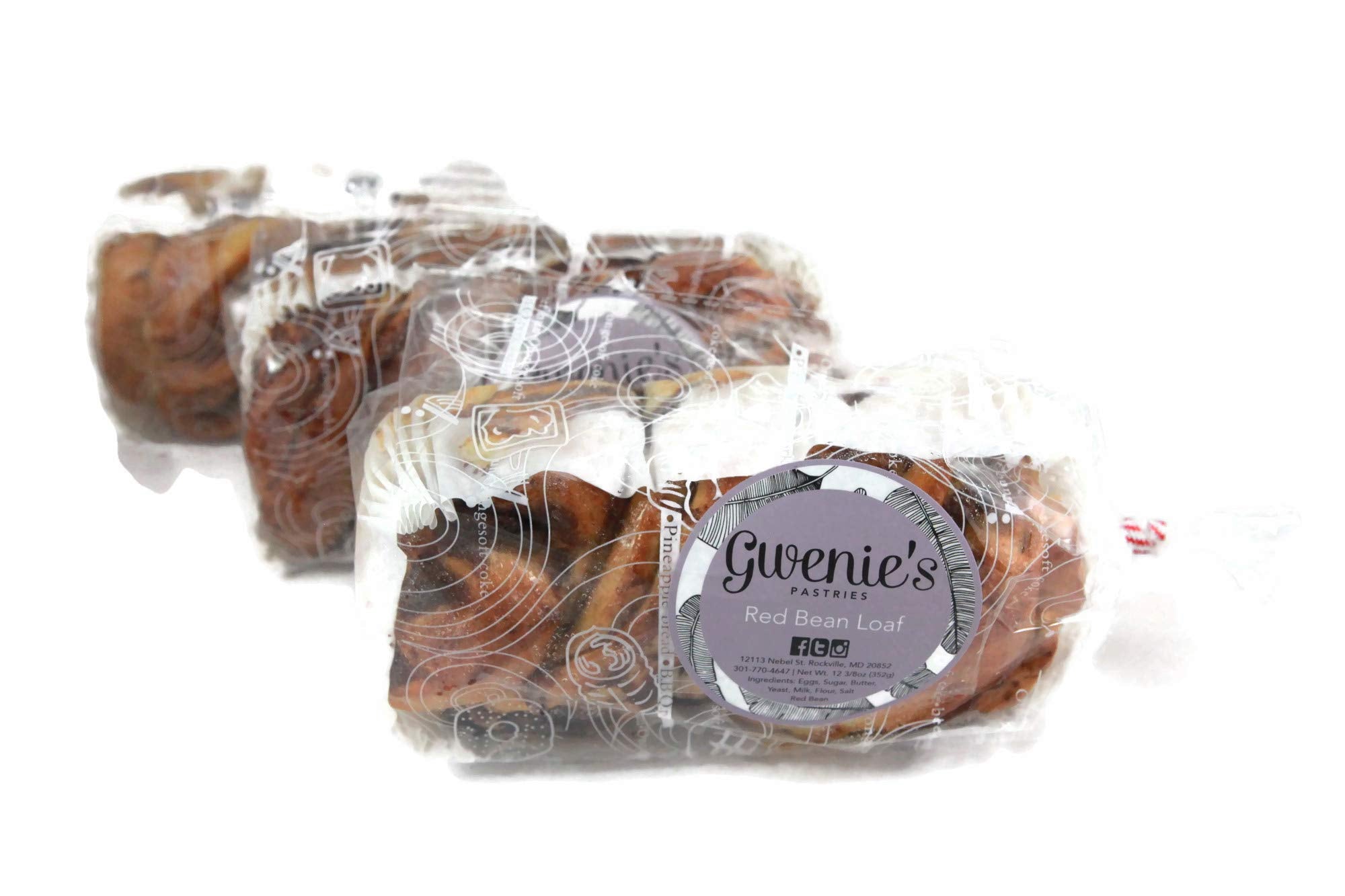 Gwenie's Pastries Red Bean Swirl bread loaves bread braided (Red Bean, 3 Loaves) Consume within 5 days or refrigerate