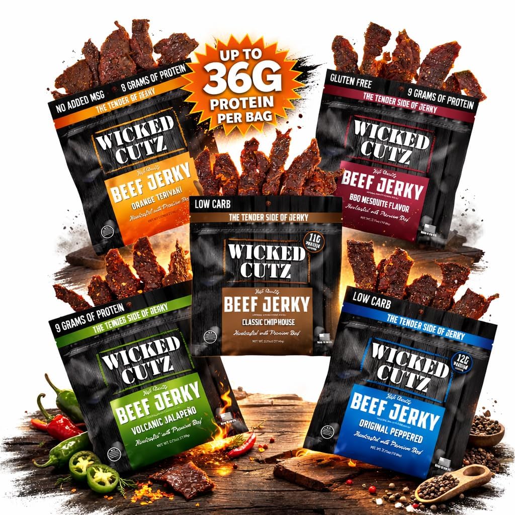 Beef Jerky Variety Pack | 5 Flavors & Up to 36g Protein Per Bag | Exceptionally Tender, Bold Flavors, USA Made, High Protein Carnivore Snacks | Jerky