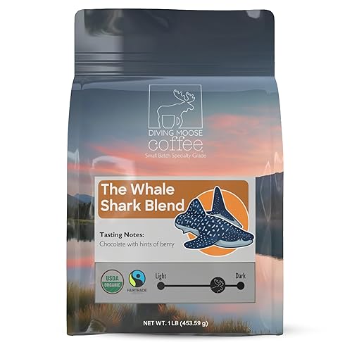 Diving Moose Coffee - The Whale Shark Blend USDA Organic Medium Dark Roast (16oz / 1 LB) - Chocolate Berries Specialty Grade Small-Batch Roasted