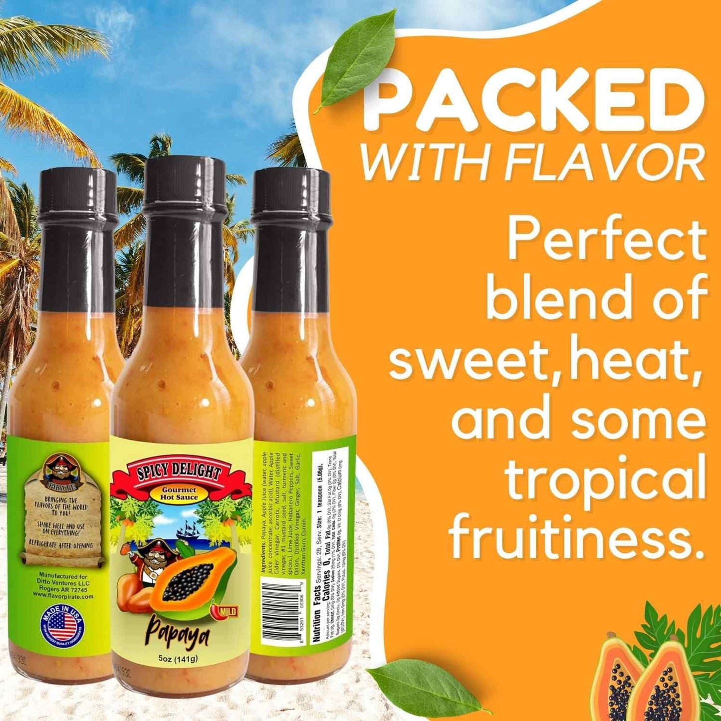 Spicy Delight Papaya Habanero Hot Sauce - Aruba Hot Sauce Made With Habanero Pepper, Papaya, and Spices, Caribbean Inspired Sweet Spicy Sauce, Gluten