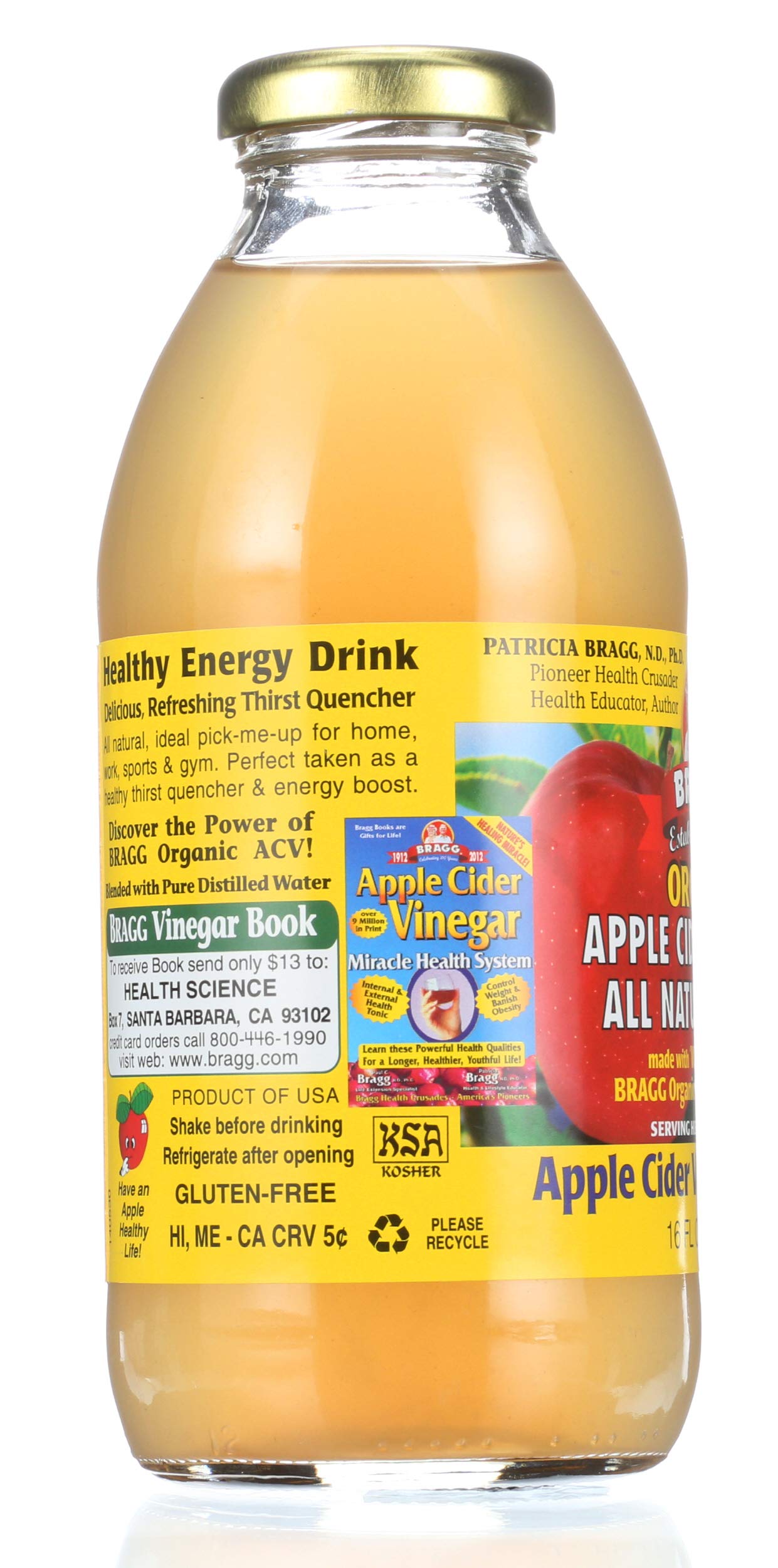 Bragg Organic Apple Cider Vinegar Drink, Apple Cider Vinegar & Honey, 16 Ounce (Pack of 12)