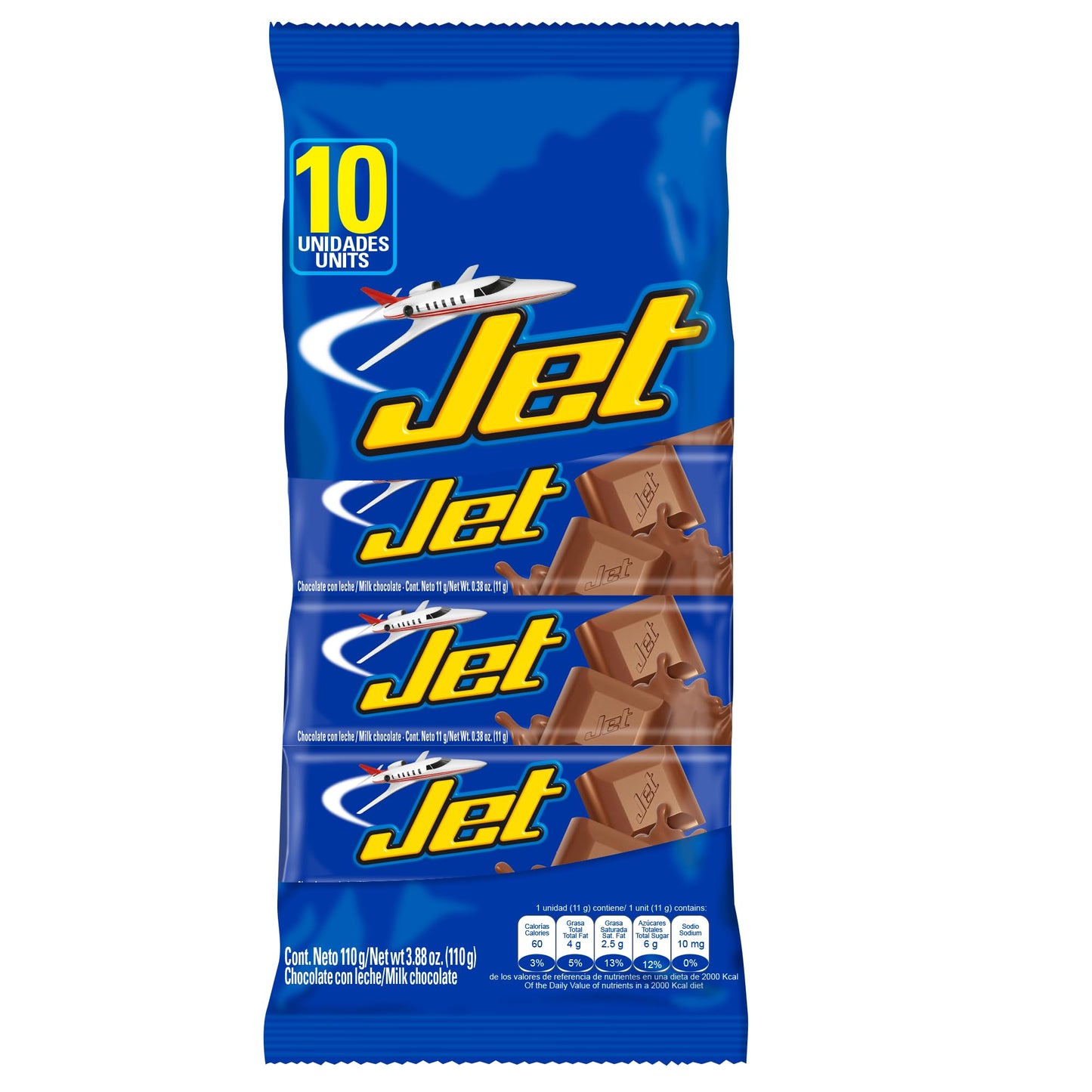 Jet Milk Chocolate Bars, Classic Colombian Milk Chocolate Candy, Individually Wrapped, 10 Count Bag, 3.88 oz