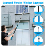 25FT Reach Window Squeegee Kit with Extension Pole, 2-in-1 Professional Washer for High Windows, 5-20FT Adjustable Reach, Rotatable Head for Indoor