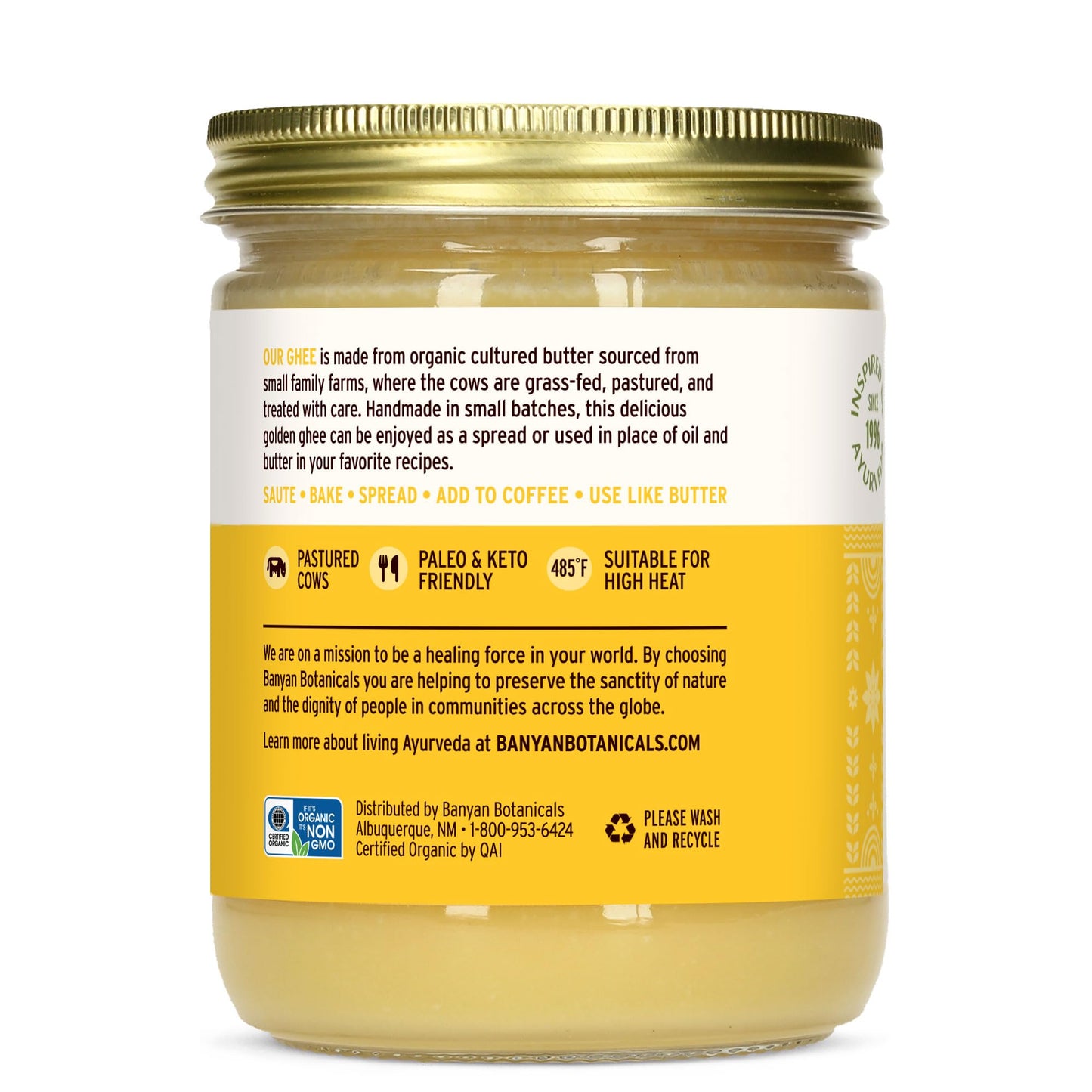 Banyan Botanicals Grass-Fed Ghee - Original Cultured Organic Ghee (Clarified Butter) - Tasty Oil & Butter Alternative for Cooking & Baking - 13.4 oz