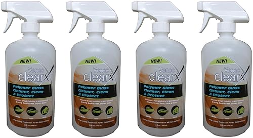 Venco Clear X - Polymer Glass Cleaner, Cleans and Protect (32oz Bottles, 4 pack - 1Gl per Box)
