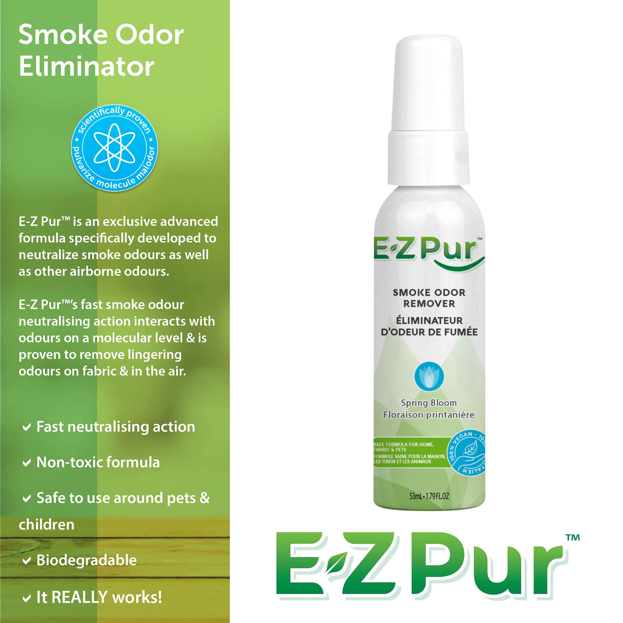Prelam E-Z Pur Smoke Odor Remover - Perfectly Eliminates Strong Smell - Leaves Behind Fresh and Clean Scents - Safe for People and Pets - Travel
