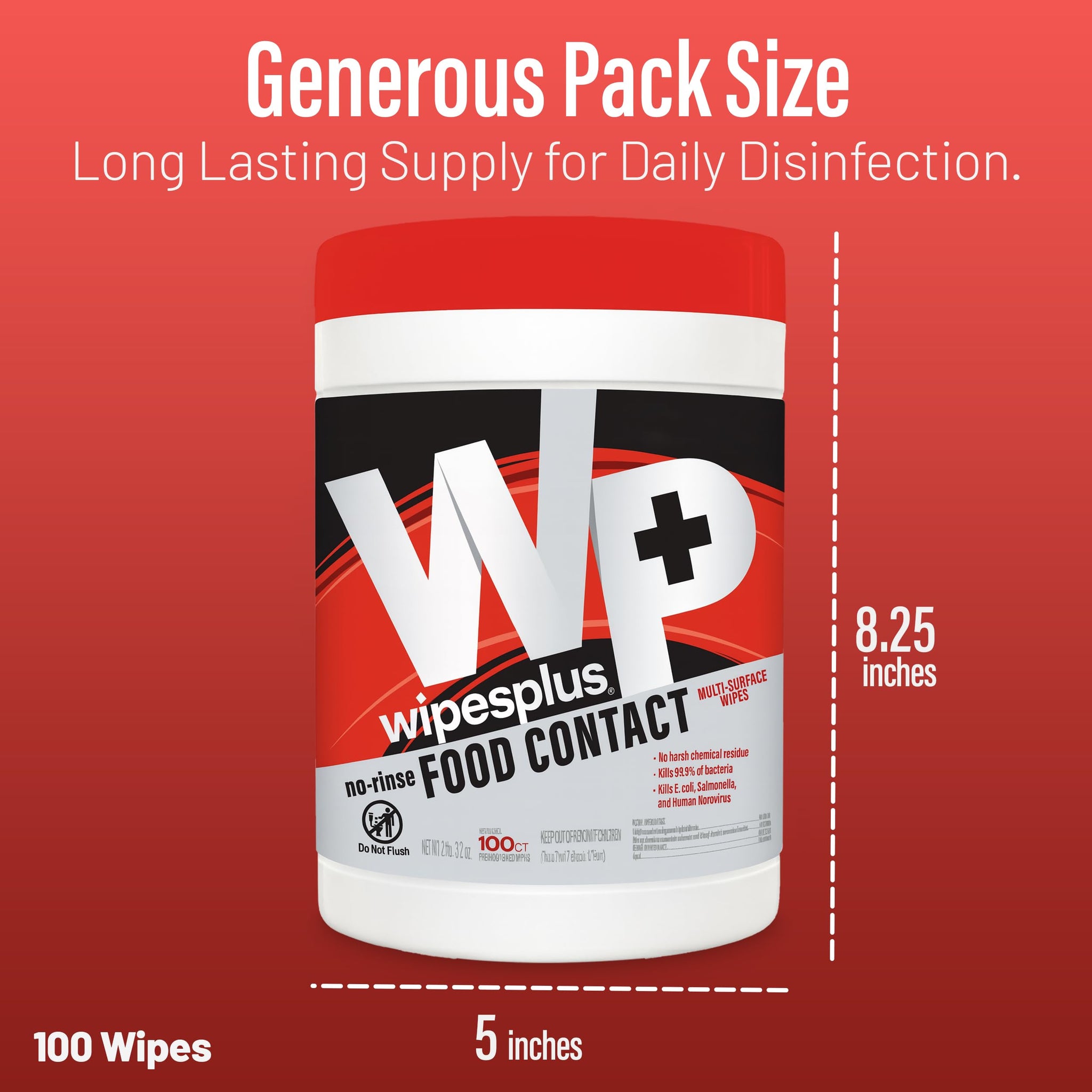 WIPESPLUS Cleaning Wipes All Purpose Food Contact - No Rinse, No Residue, Quick Dry Formula, Disinfecting Wipes For Restaurants, Foodservice, Schools