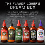 Melinda’s - A Taste of Melinda’s Collection - Craft Pepper Sauce and Condiment Gift Set - Includes Black Truffle, Thai Sweet Chili, Roasted Garlic