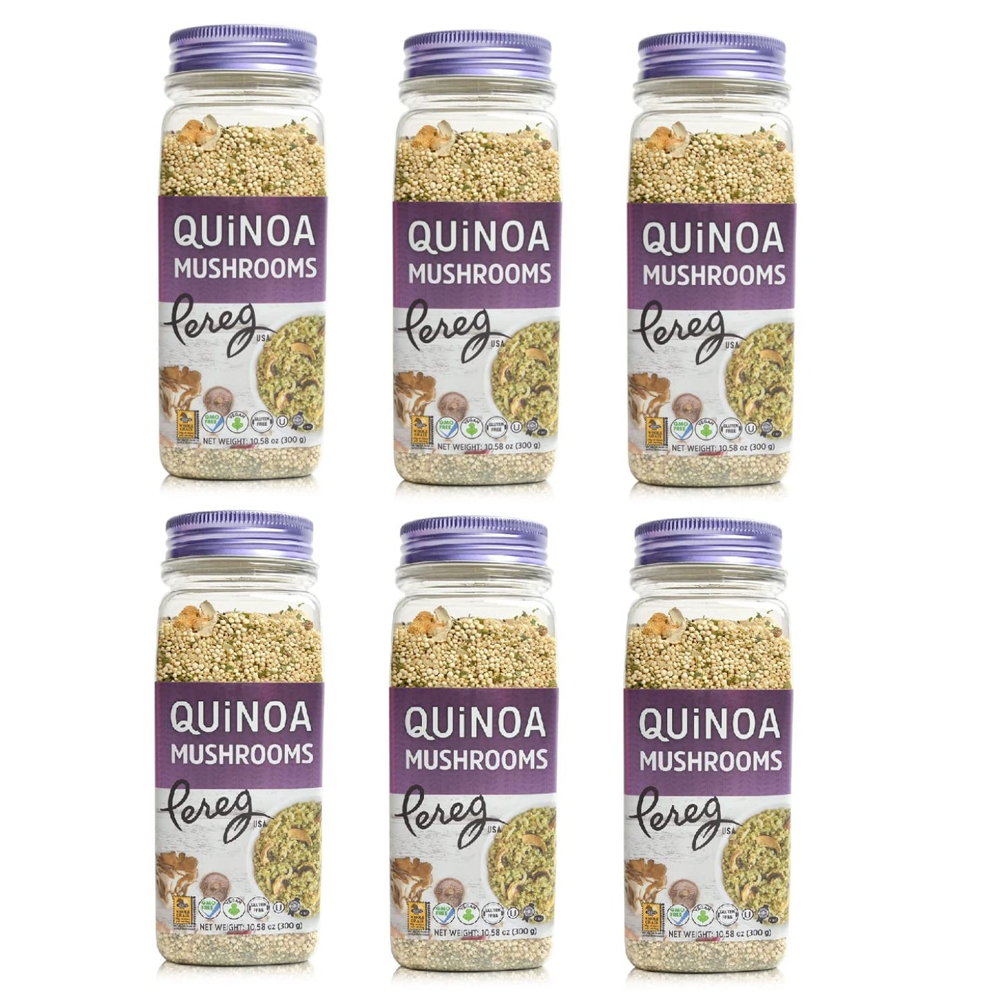 Pereg Quinoa with Mushrooms & Garlic - (10.58 Oz x 6 Pack) - High In Proteins, Iron & Fibres - Ancient Superfood Grain - Non-GMO, Vegan & Vegetarian