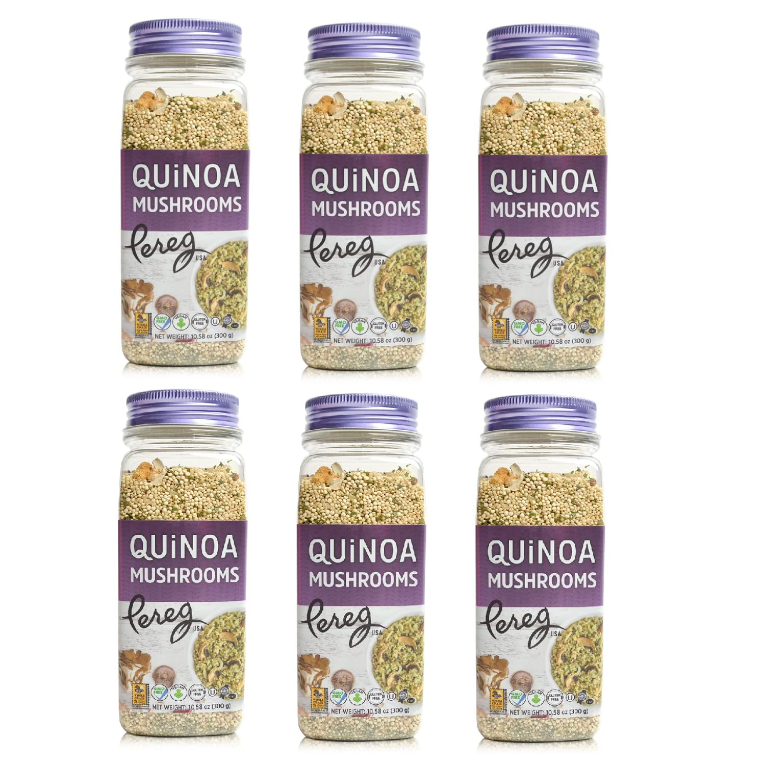 Pereg Quinoa with Mushrooms & Garlic - (10.58 Oz x 6 Pack) - High In Proteins, Iron & Fibres - Ancient Superfood Grain - Non-GMO, Vegan & Vegetarian