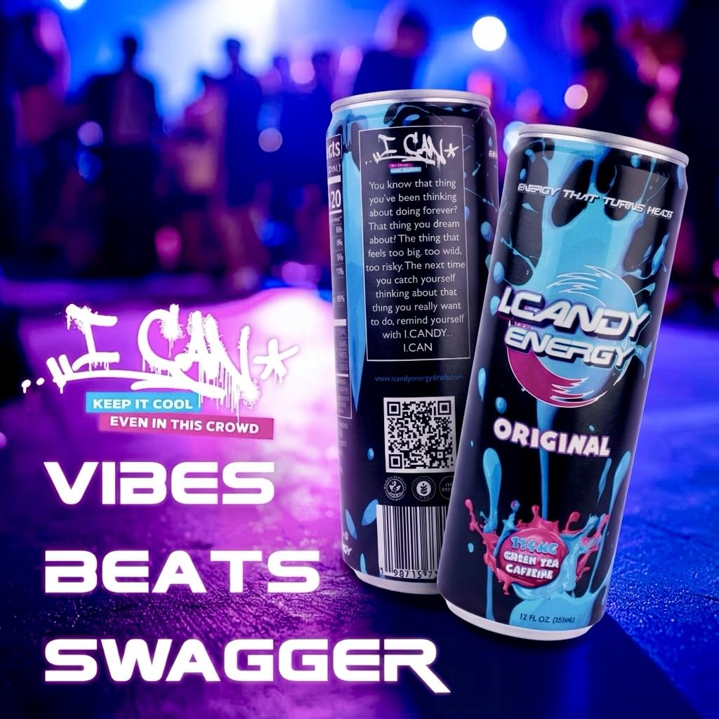 I.CANDY Energy Drink Original 24 Pack 12 oz Cans, Bulk Energy Drinks Case, Classic Flavor, 114mg Caffeine, Smooth Clean Energy No Crash