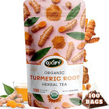 Oxify Organic Turmeric Root Herbal Tea - 100 Eco Friendly Tea Bags (100 Tea Bags, Turmeric)