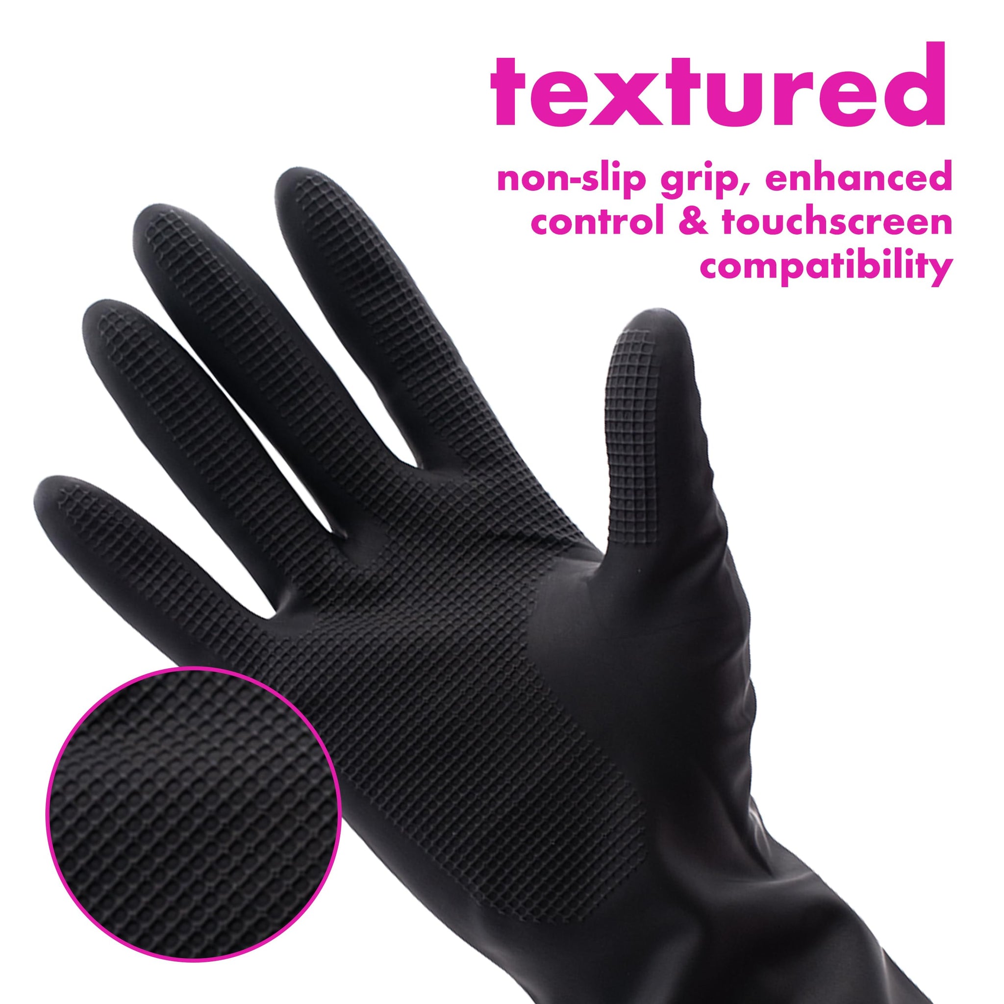 Colortrak Reusable Latex Salon Gloves, Black, Powder-Free Textured Grip Hair Color Gloves for Chemical Processing & Salon Services, Long Cuff, 20