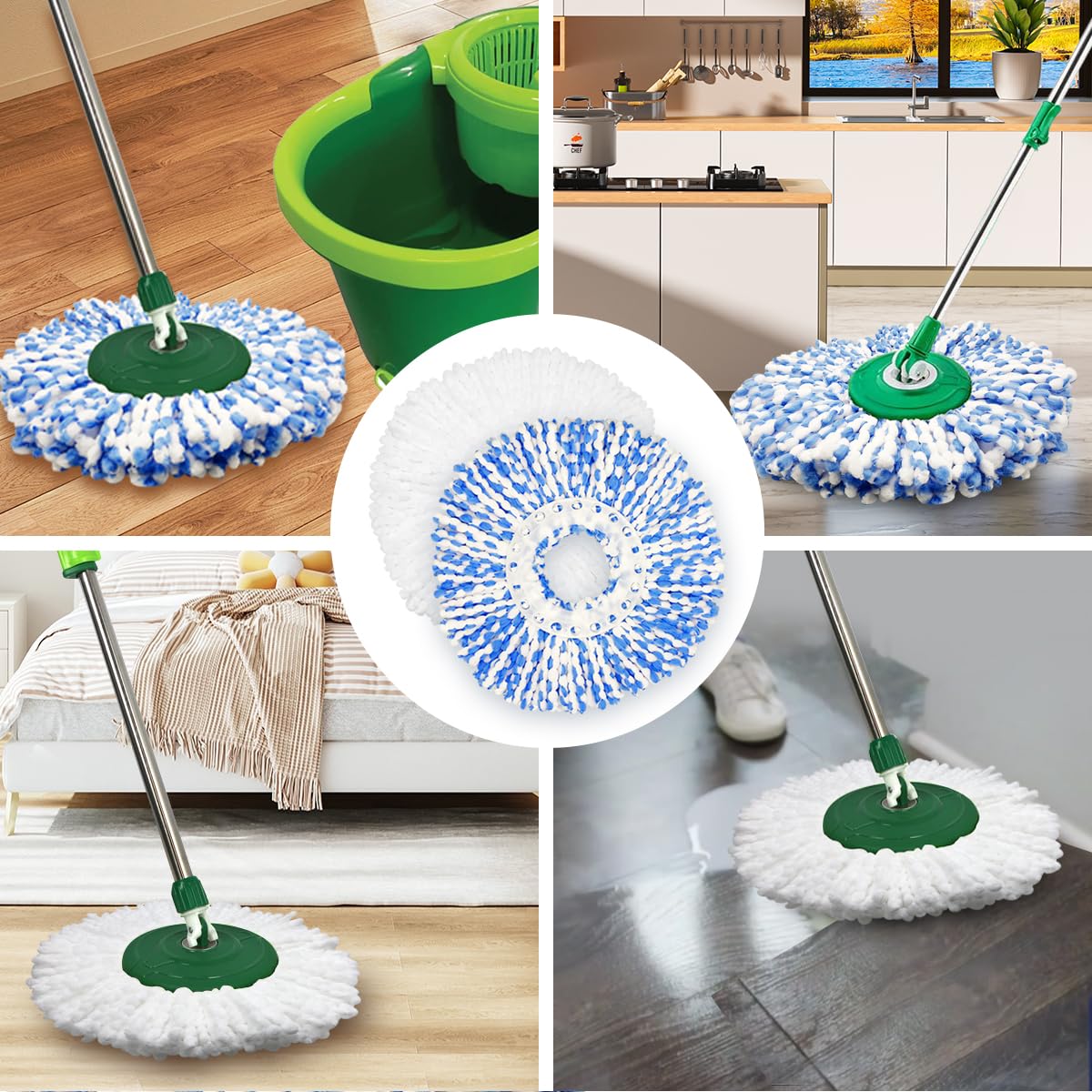 4 Pack Mop Head Replacement Compatible with Libman All-in-One Clean Spin Mop and Bucket System, Microfiber Spin Mop Replacement Head, Easy to Replace