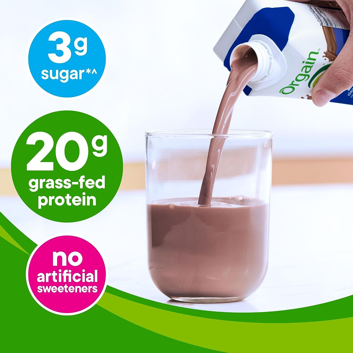 Orgain Clean Protein Shake, Grass Fed Dairy, Creamy Chocolate Fudge - 20g Whey High Protein, Kosher, Ready to Drink, Low Net Carbs, Gluten Free, No
