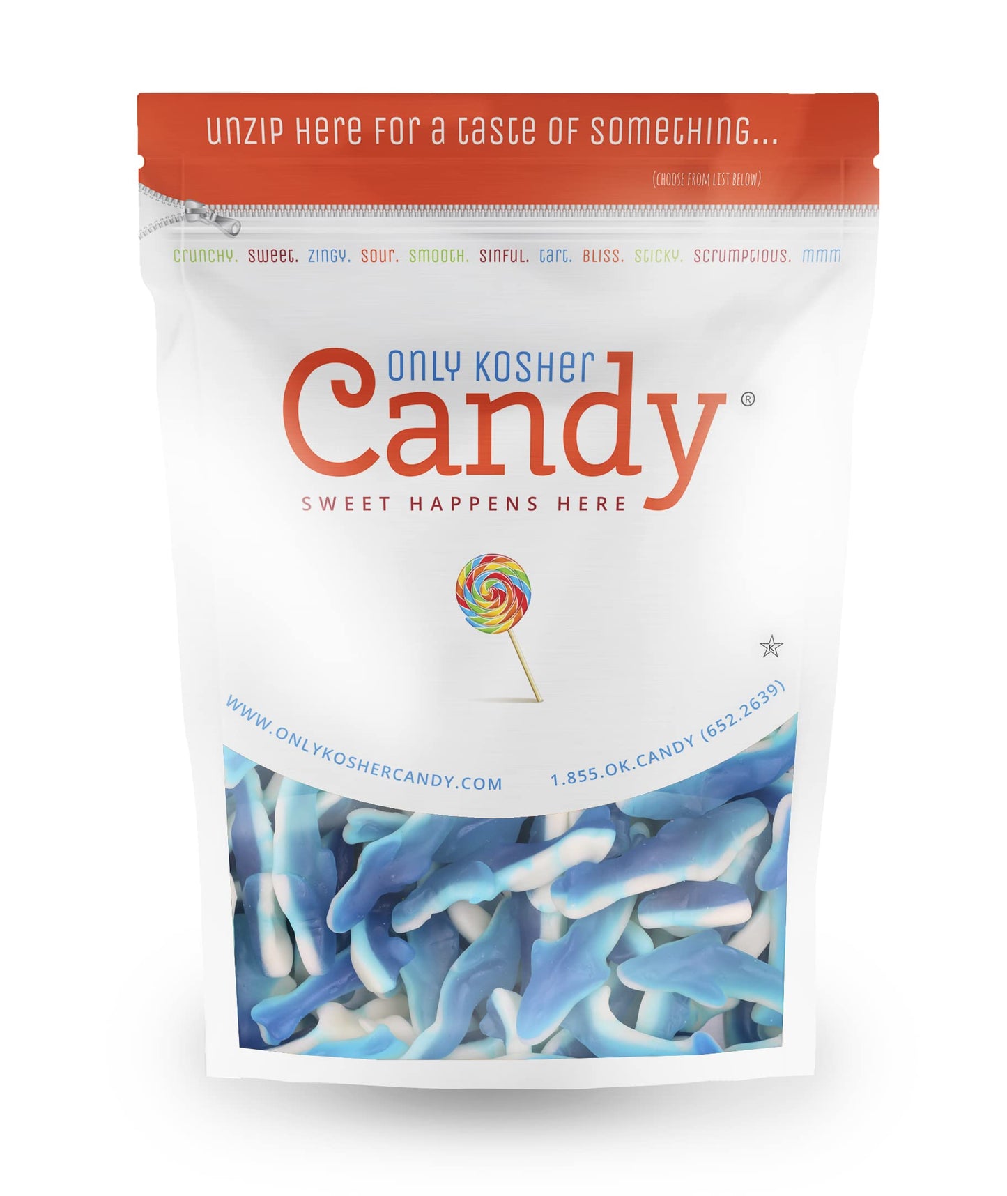Only Kosher Candy Gummy Sharks - Blue Dolphin Gummies Candy, Kosher Certified, (2 Pounds)