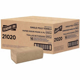 Genuine Joe Singlefold Paper Towels, 10.25" x 9.1", 1-Ply, Kraft, 250/Pack, 16 Count