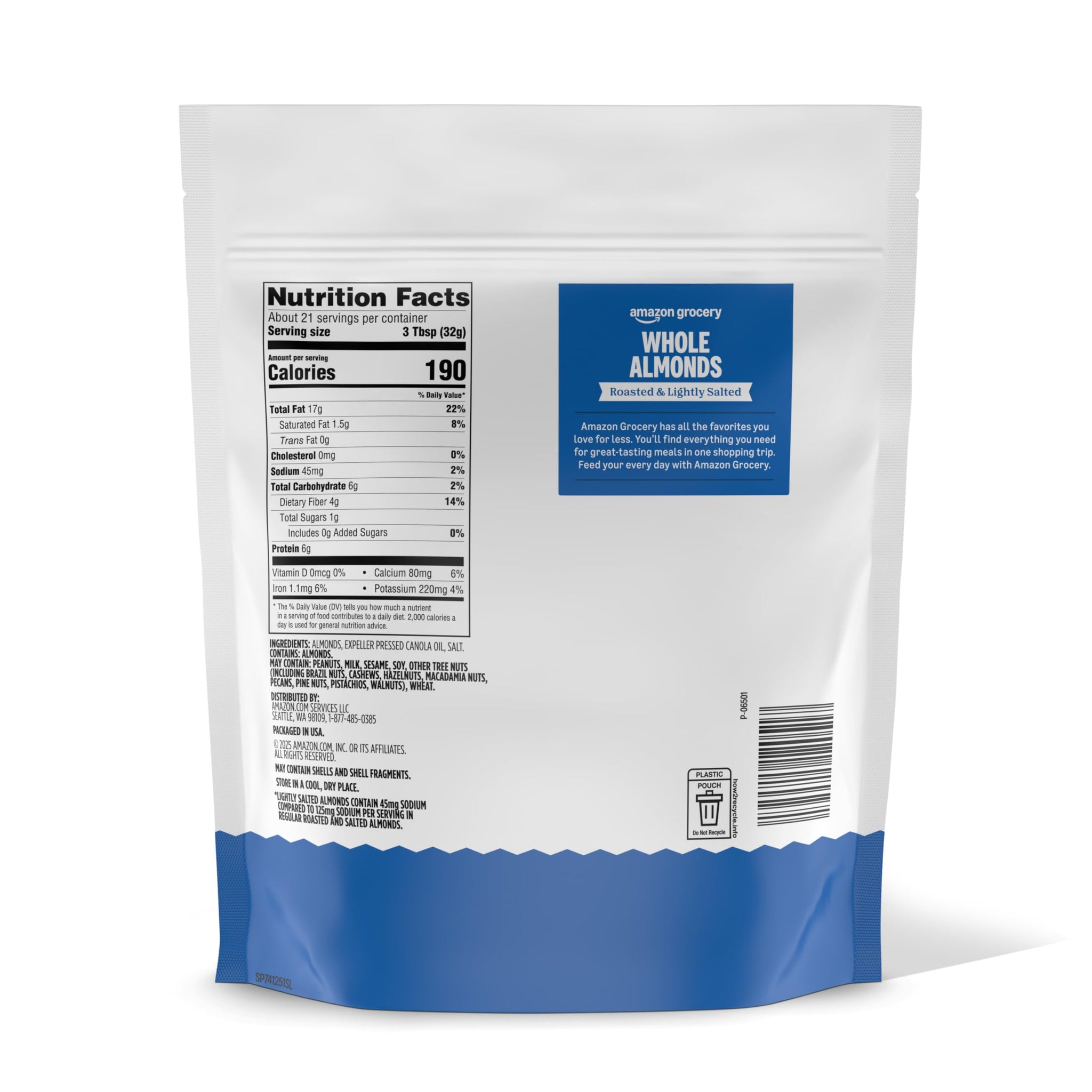 Amazon Grocery, Whole Almonds, Roasted & Lightly Salted, 24 Oz (Previously Happy Belly, Packaging May Vary)