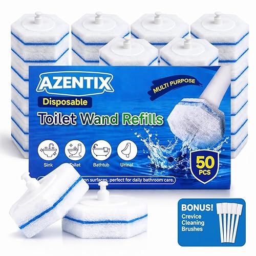 AZENTIX 50PCS Toilet Wand Refills - Compatible with Clorox Toilet Wand, Bathroom Bowl Cleaners, Disposable Brush Replacement Head Scrubbers, Scrubbing