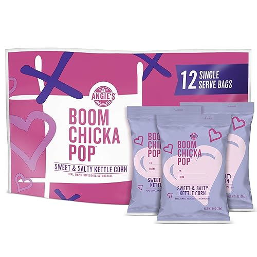 Angie's BOOMCHICKAPOP Sweet & Salty Kettle Corn Popcorn Valentines, 1 Ounce (Pack of 12)