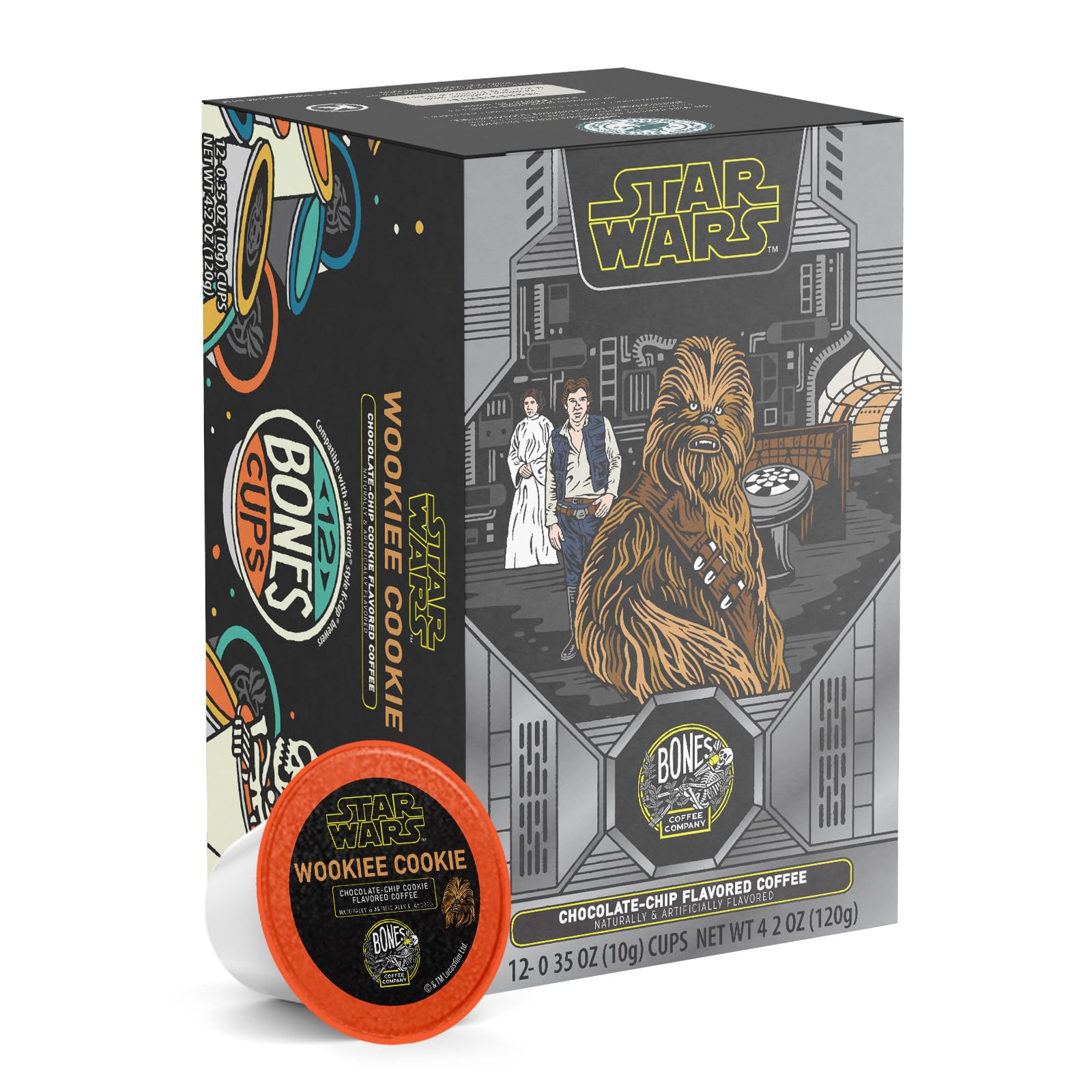 Bones Coffee Company Star Wars Wookiee Cookie, Chocolate Chip Cookie Flavored Coffee Pods, Low Acid Medium Roast Single-Serve Bones Cups For 1.0 & 2.0