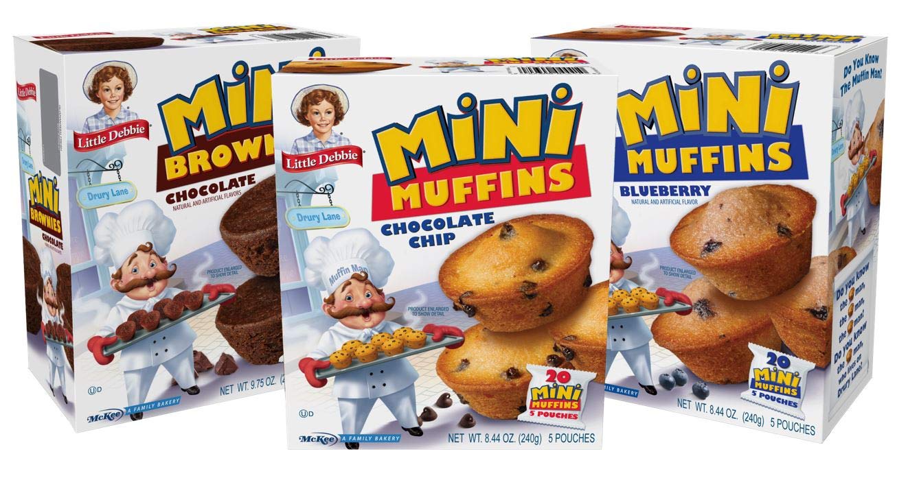 Little Debbie Mini Muffin Bundle, 1 Box Chocolate Chip Mini Muffins, 1 Box Blueberry Mini Muffins, 1 Box Mini Brownies, 8.44 Assorted Assorted 8.44