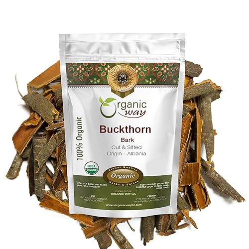 Organic Way Dried Buckthorn Bark (Frangula Alnus) Cut & Sifted - Organic & Kosher Certified | Raw, Vegan, Non GMO & Gluten Free | USDA Certified |