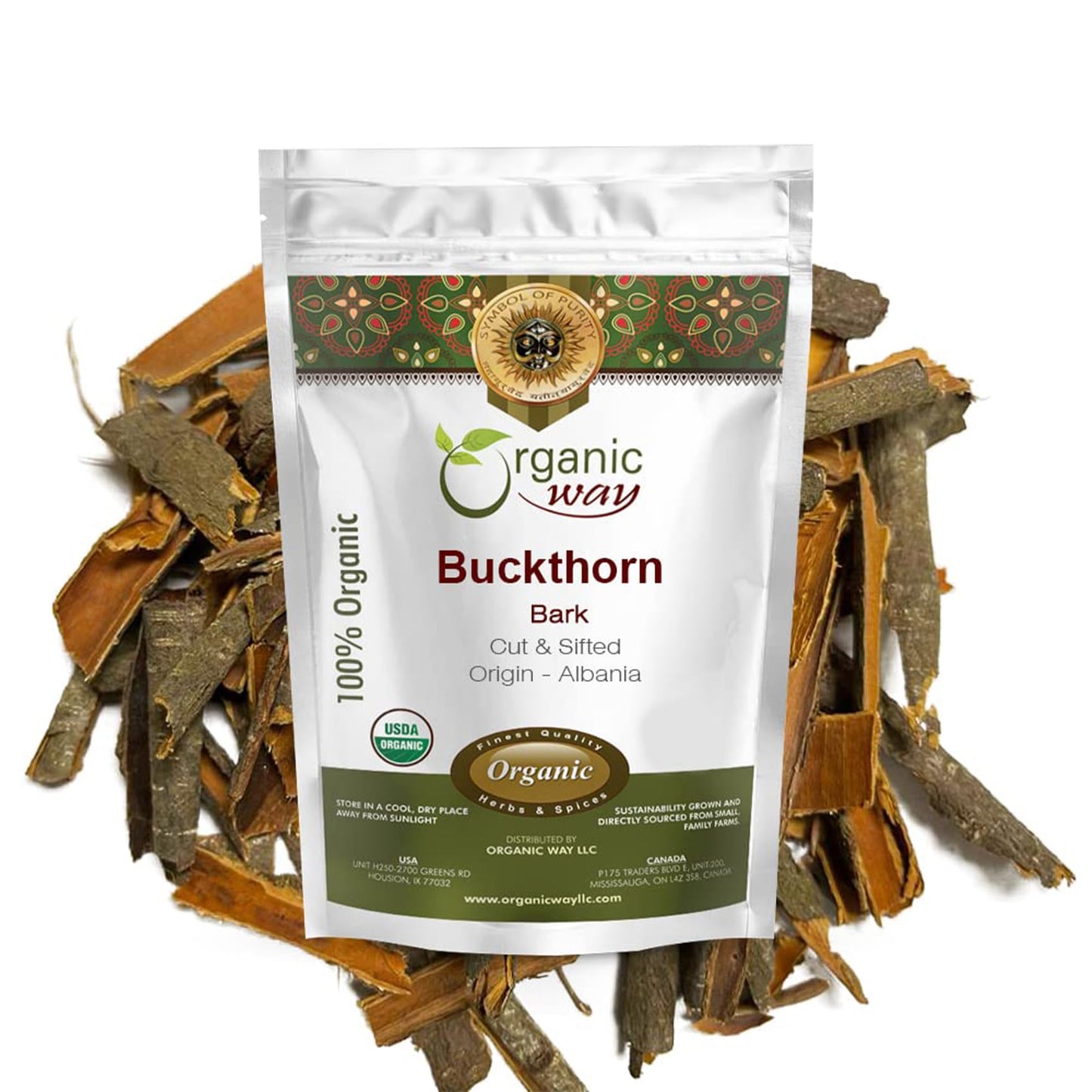 Organic Way Dried Buckthorn Bark (Frangula Alnus) Cut & Sifted - Organic & Kosher Certified | Raw, Vegan, Non GMO & Gluten Free | USDA Certified |