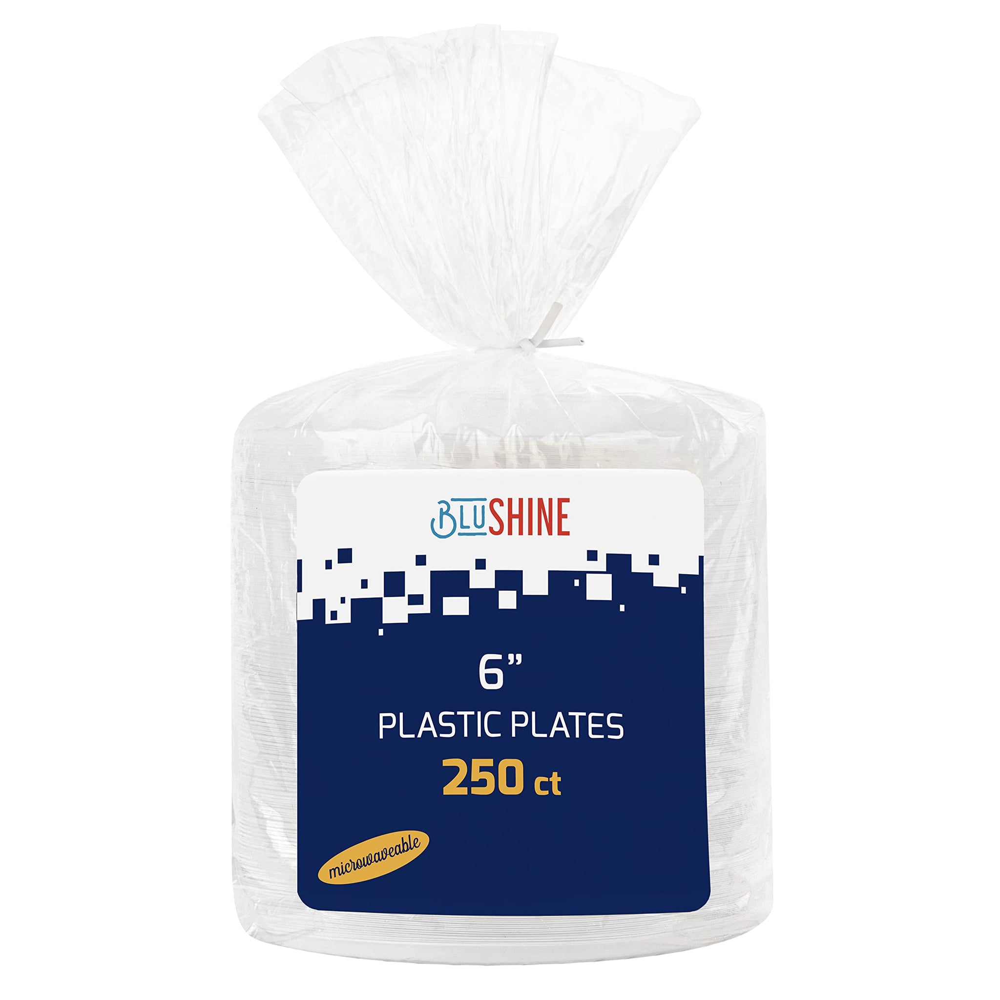 BluShine 250 Pack - 6 Inch White Plastic Plates Disposable Strong and Sturdy